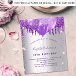 Birthday silver purple glitter budget invitation<br><div class="desc">For an elegant 18th (or any age) birthday.  A stylish faux silver looking background. Decorated with purple faux glitter and balloons.  Personalize and add a name,  age and party details. The name is written with a hand lettered style script</div>