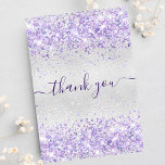 Birthday silver purple glitter dust thank you<br><div class="desc">A feminine and elegant birthday thank you card. A faux silver metallic looking background colour. With purple, violet faux glitter dust. On front large hand lettered script and the text: Thank You. Back: Personalize and add Your thank you note and name. The name is written with a modern hand lettered...</div>