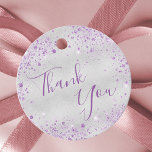 Birthday silver purple glitter dust thank you favour tags<br><div class="desc">A girly and trendy favour tag for Sweet 16th (or any age) birthday party. A faux silver metallic looking background decorated with purple faux glitter dust. On front: The text: Thank You is written with a large trendy hand lettered style script. Back: The text: Thank you for coming. Personalize and...</div>