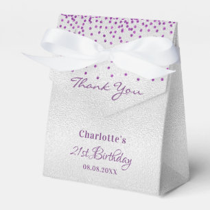 Birthday silver purple thank you favor box