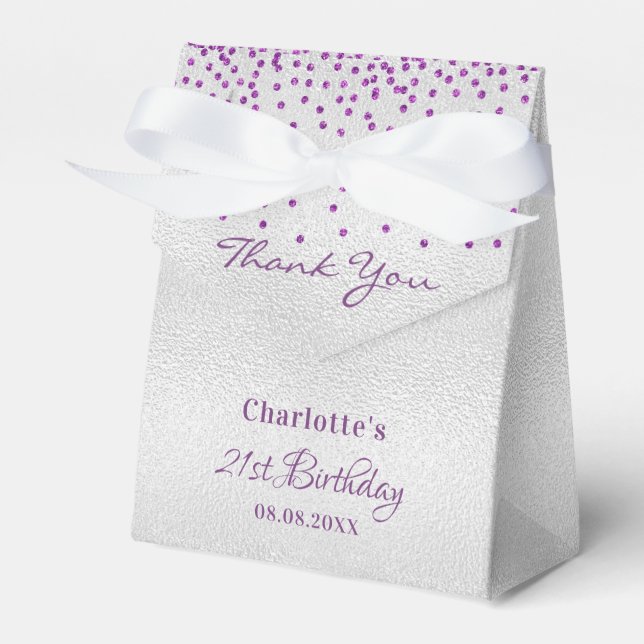 Birthday silver purple thank you  favor box (Front Side)