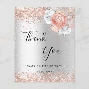 Birthday silver rose gold budget thank you note flyer