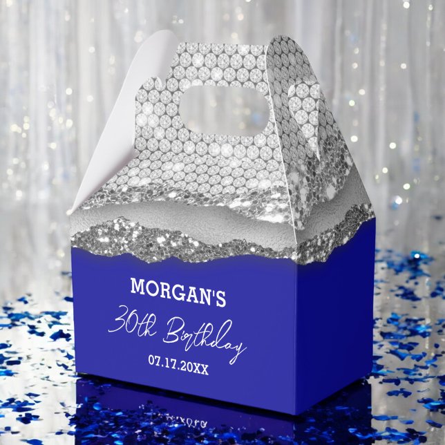 Birthday Silver Royal Blue Glitter Name Thank You Favor Box (Creator Uploaded)