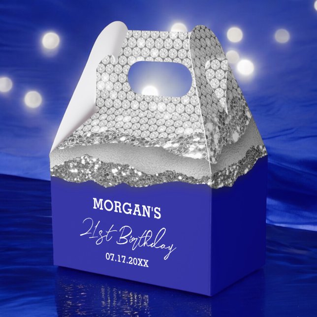 Birthday Silver Royal Blue Glitter Name Thank You Favor Box (Creator Uploaded)