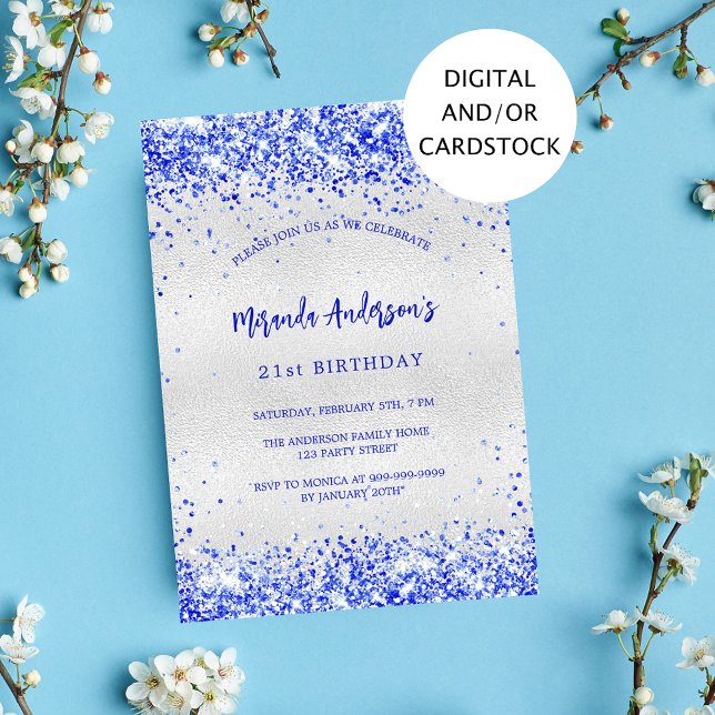 Birthday silver royal blue invitation (Creator Uploaded)