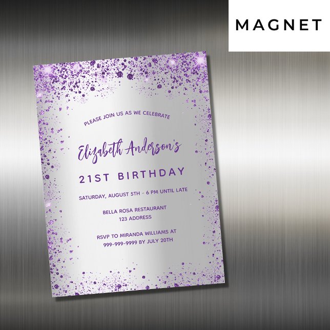 Birthday silver violet purple luxury magnetic invitation (Creator Uploaded)
