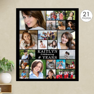 Birthday Simple 21 Photo Collage Custom Poster
