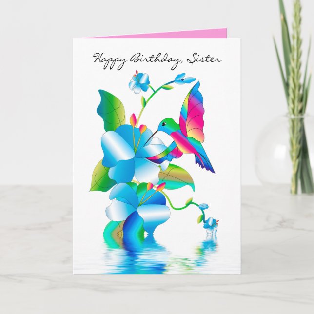 Birthday Sis, Hummingbird & Flowers Card (Front)