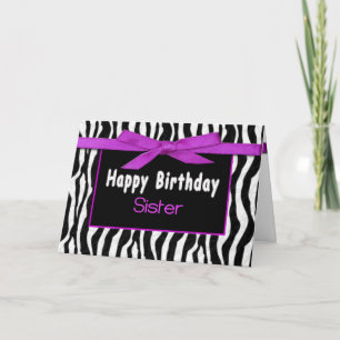Birthday, Sis, Sister, ZEBRA,  FUSCHIA BOW Card
