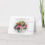 Birthday, Sister, Flowers in a Basket Card<br><div class="desc">This colourful bouquet of flowers with swirling pink ribbons is the cover for this birthday card for a sister.    Customize the card by changing the inside verse to suit your needs.</div>