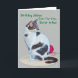 Birthday, Sister-in-law, Green-Eyed Cat Card<br><div class="desc">A green-eyed cat and a ball of red yarn help you celebrate the birthday of someone special. Feel free to change the inside verse to suit your needs.</div>