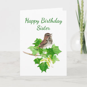 Birthday Sister Song Sparrow Bird Card
