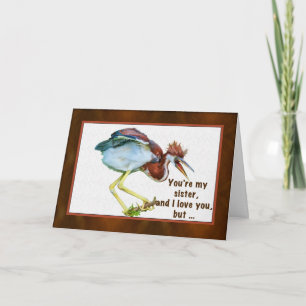 Birthday, Sister, Tricolored Heron, Humour Card