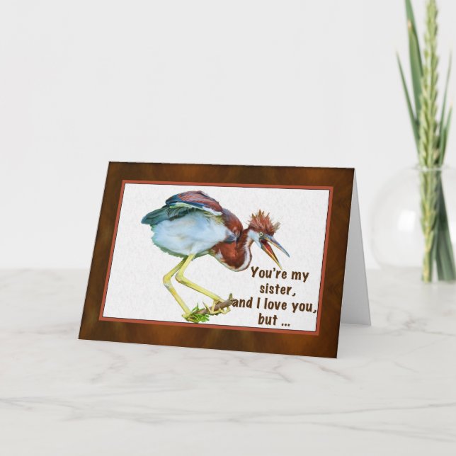 Birthday, Sister, Tricolored Heron, Humour Card (Front)