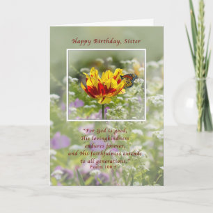 Birthday, Sister, Tulip and Butterfly, Religious Card