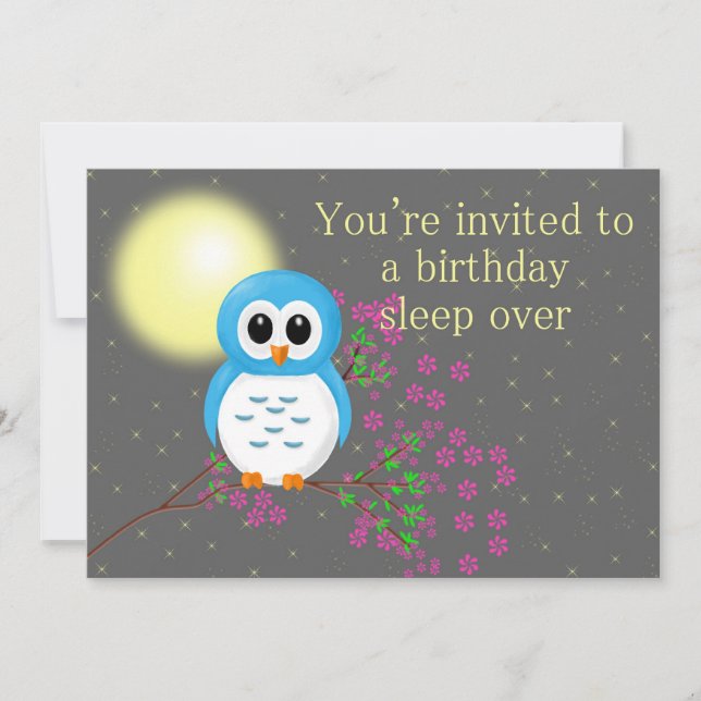 Birthday Sleepover with Owl Card (Front)