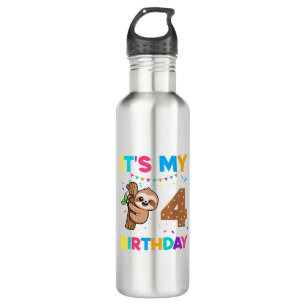 Birthday Sloth 4 years old 4th Birthday Sloth Love 710 Ml Water Bottle
