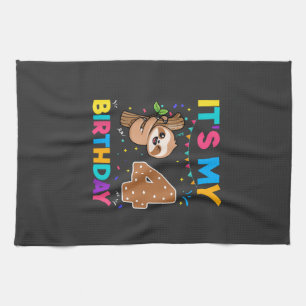 Birthday Sloth 4 years old 4th Birthday Sloth Love Kitchen Towel