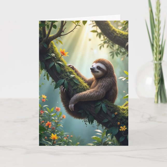 Birthday Sloth In a Rainforest Card (Front)