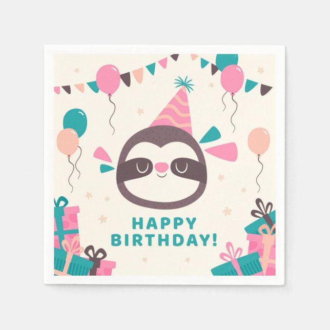 Birthday Sloth Napkin (Front)