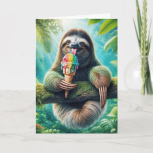 Birthday Sloth With a Rainbow Ice Cream Cone Card