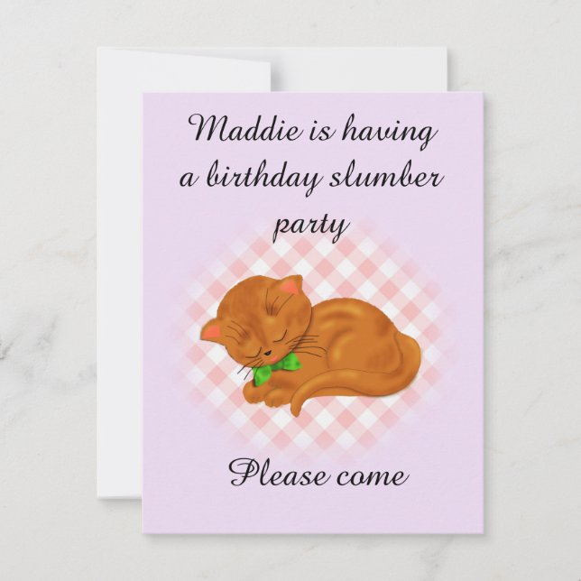 Birthday Slumber Party with Cute Sleeping Kitten Invitation (Front)