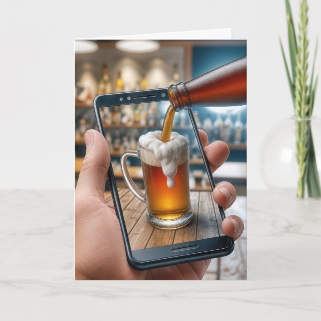 Birthday Smartphone With Beer Mug Card (Front)