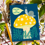 Birthday snail on magical mushrooms postcard<br><div class="desc">Customizable card,  congratulations on your birthday,  add your own text on the back or in front of the postcard. Karo in my shop for more suitable designs or let me know if you have something to customize.</div>
