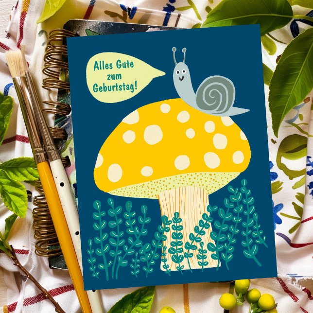 Birthday snail on magical mushrooms postcard (Geburtstag Schnecke auf Magischen Pilz Niedlich Postkarte Alles Gute zum Geburtstag
)