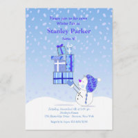 Birthday Snowman Blue Invitation