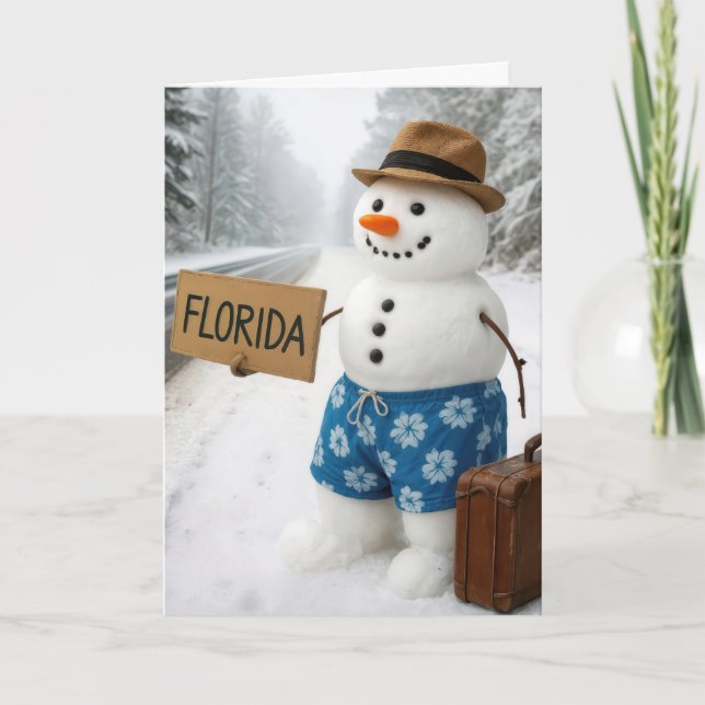 Birthday Snowman Hitchhiking to Florida Card (Front)