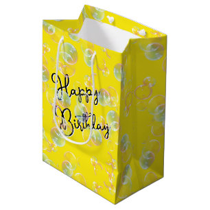 Birthday Soap Bubbles On Yellow Medium Gift Bag