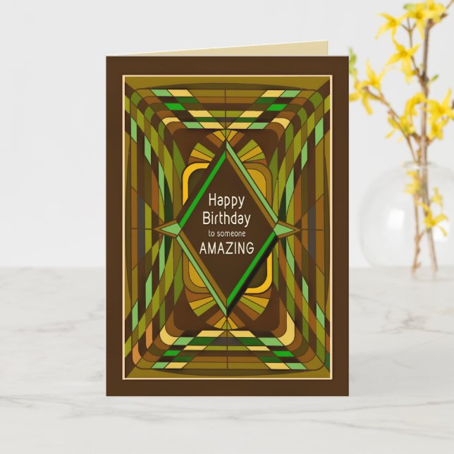 Birthday Someone Amazing Masculine Abstract Browns Card (Yellow Flower)