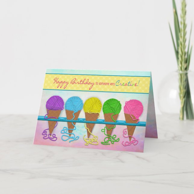 Birthday, Someone Creative, Yarn Cones Card (Front)