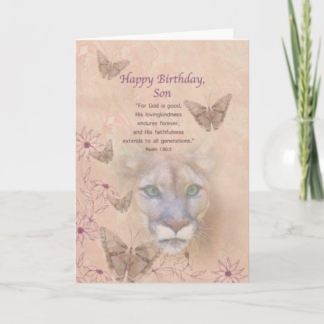 Birthday, Son, Cougar and Butterflies Card (Front)
