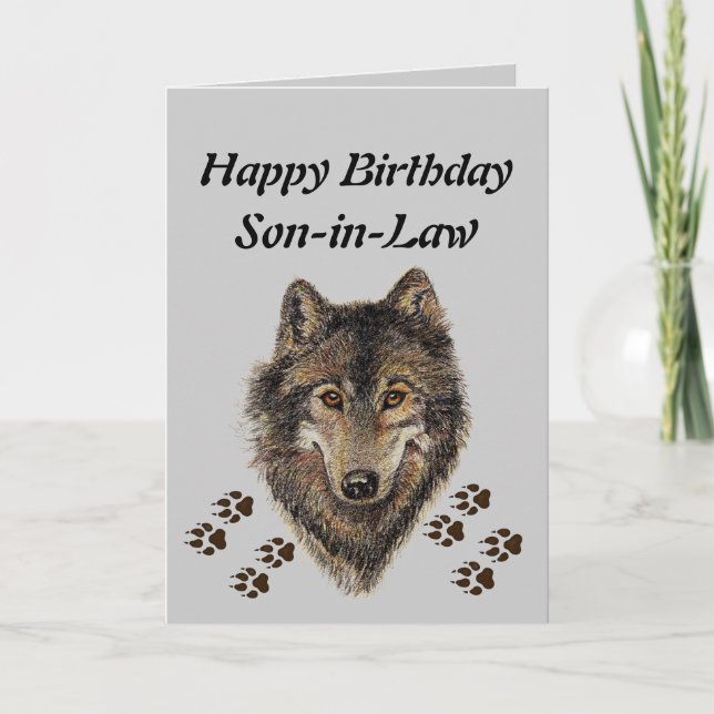 Birthday Son-in-Law, Wolf, Wolves, Animal, Nature Card (Front)