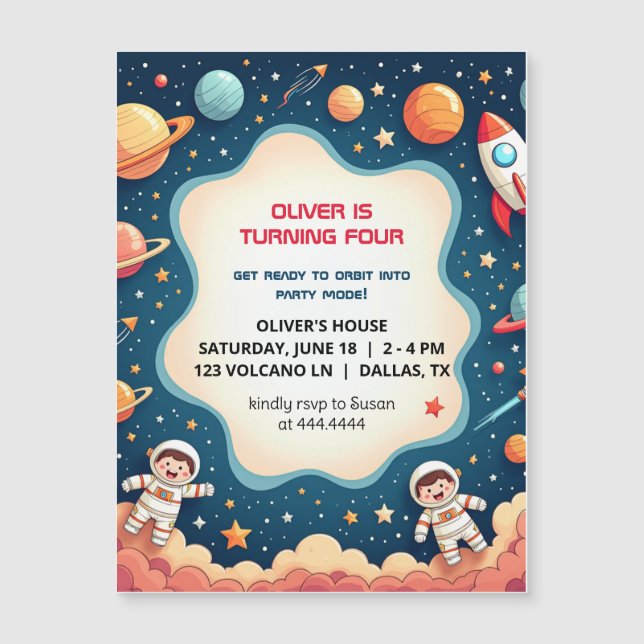 Birthday Space Boy Astronaut Magnetic Card (Front)