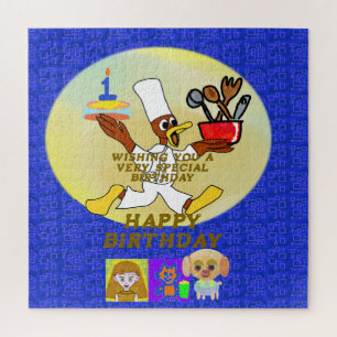 Birthday Spaceship Geometric  Jigsaw Puzzle