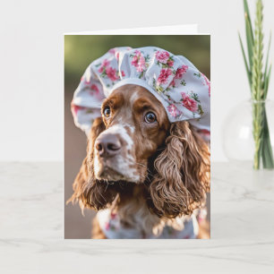 Birthday Spaniel Wearing Shower Cap Card