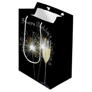 Birthday Sparkler With Wine  Medium Gift Bag
