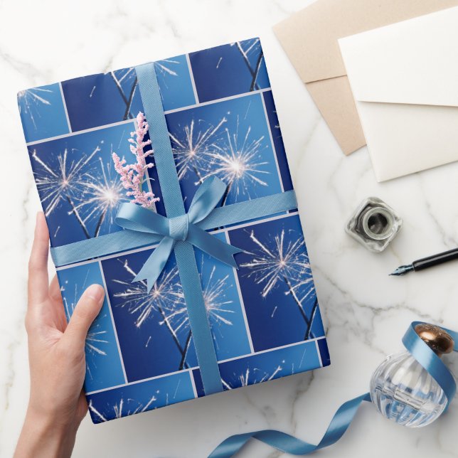 Birthday Sparklers On Blue Wrapping Paper (Gifting)