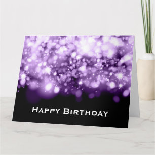 Birthday Sparkling Lights Purple Thank You Card