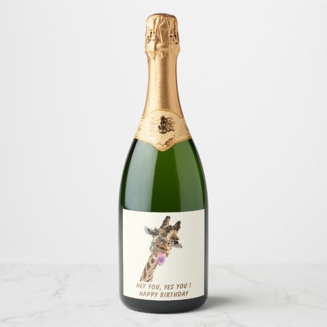 Birthday Sparkling Wine Label Funny Giraffe (Front)
