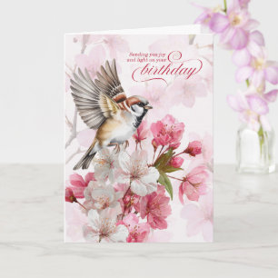 Birthday Sparrow and Cherry Blossoms Joy Card