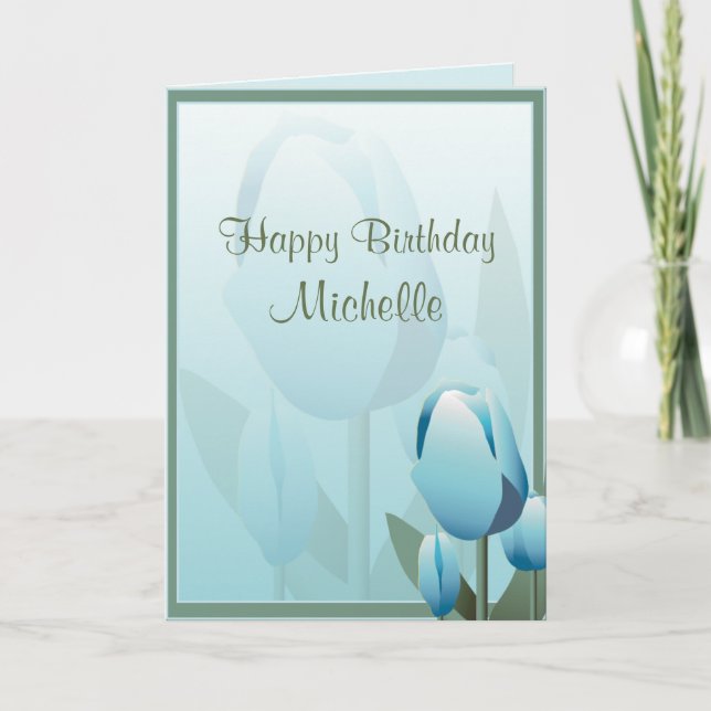 Birthday Spring Tulips Aqua Happy Birthday Card (Front)