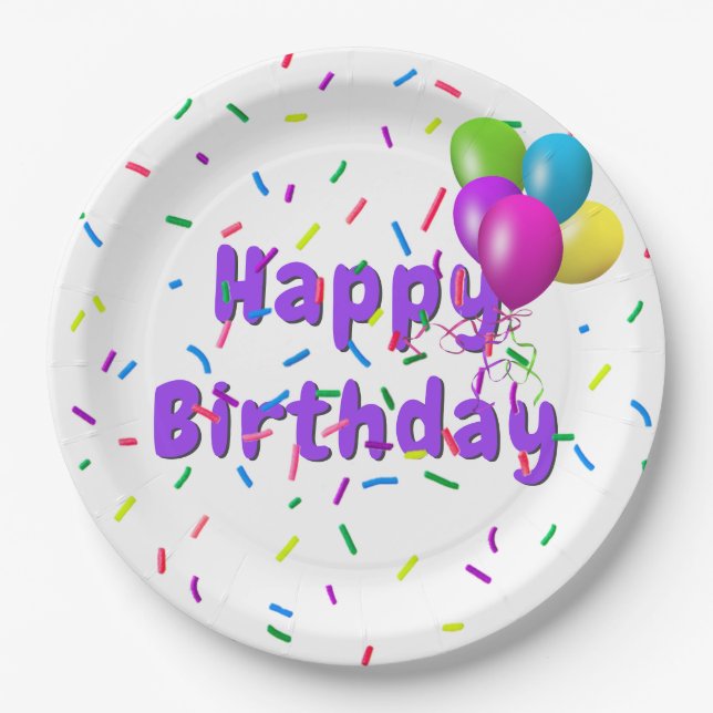 Birthday Sprinkles With Balloons Paper Plate (Front)