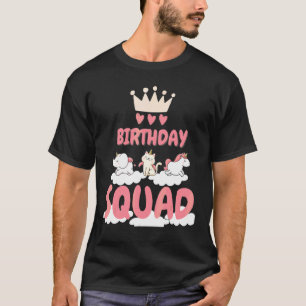 Birthday Squad Pink Unicorn Clouds Crown Cat Eleph T-Shirt