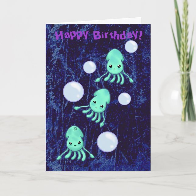 Birthday Squid Triplets & Bubbles Card (Front)