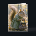 Birthday Squirrel Gathering Nuts In Her Purse Card<br><div class="desc">A charming squirrel in a delightful green dress,  expertly gathering nuts in her handbag amidst the vibrant autumn woods.
All text can be changed.</div>