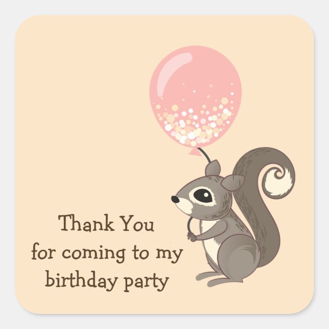 Birthday Squirrel Holding Balloon Square Sticker (Front)